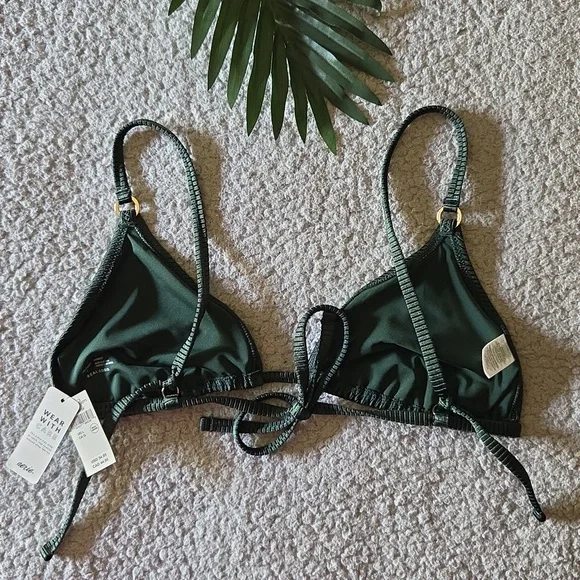 NWT Aerie Metallic Shine Rib String Triangle Bikini Top in Sycamore - Picture 4 of 11
